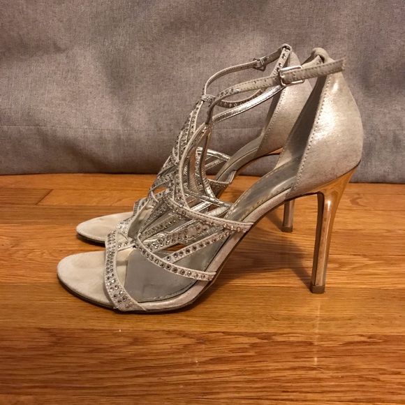 silver rhinestone evening shoes
